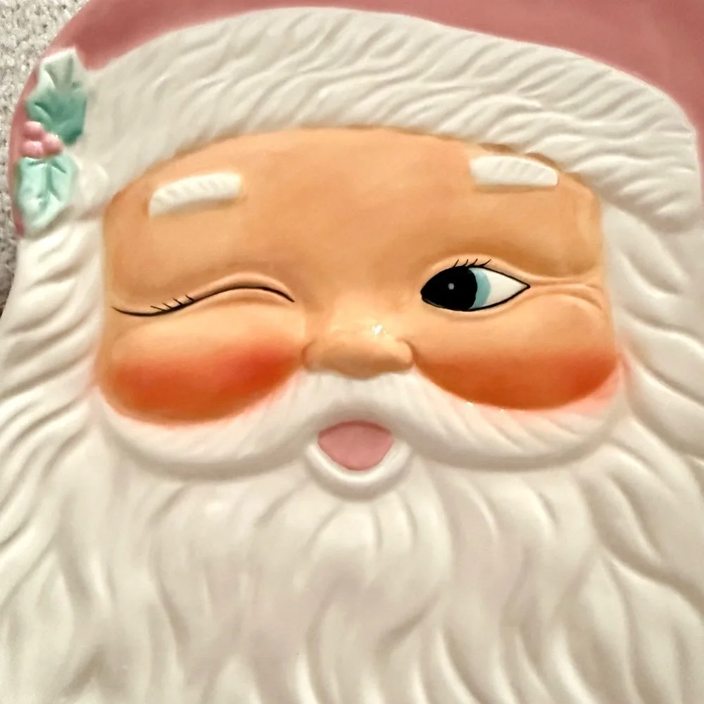 Retro Christmas Winking Santa Face Cookie Tray